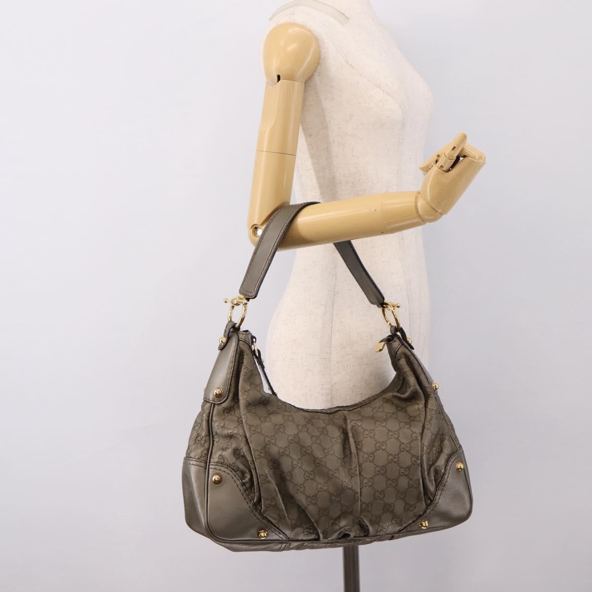 GUCCI GG Canvas Guccissima Shoulder Bag Leather Gray Gold 211966 Auth am12566V