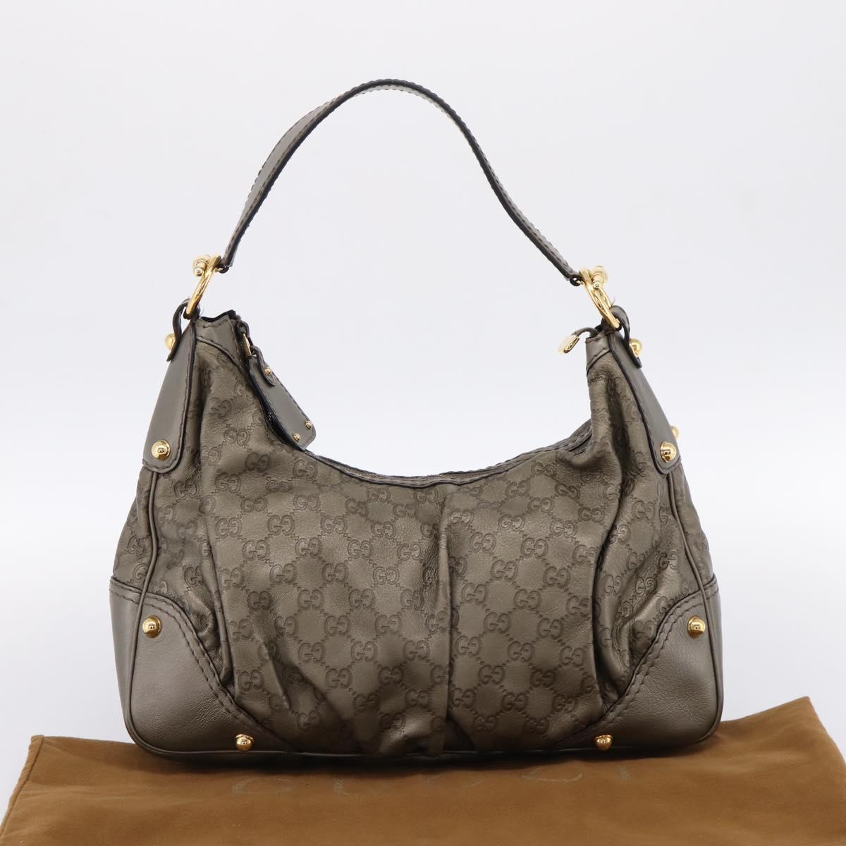 GUCCI GG Canvas Guccissima Shoulder Bag Leather Gray Gold 211966 Auth am12566V