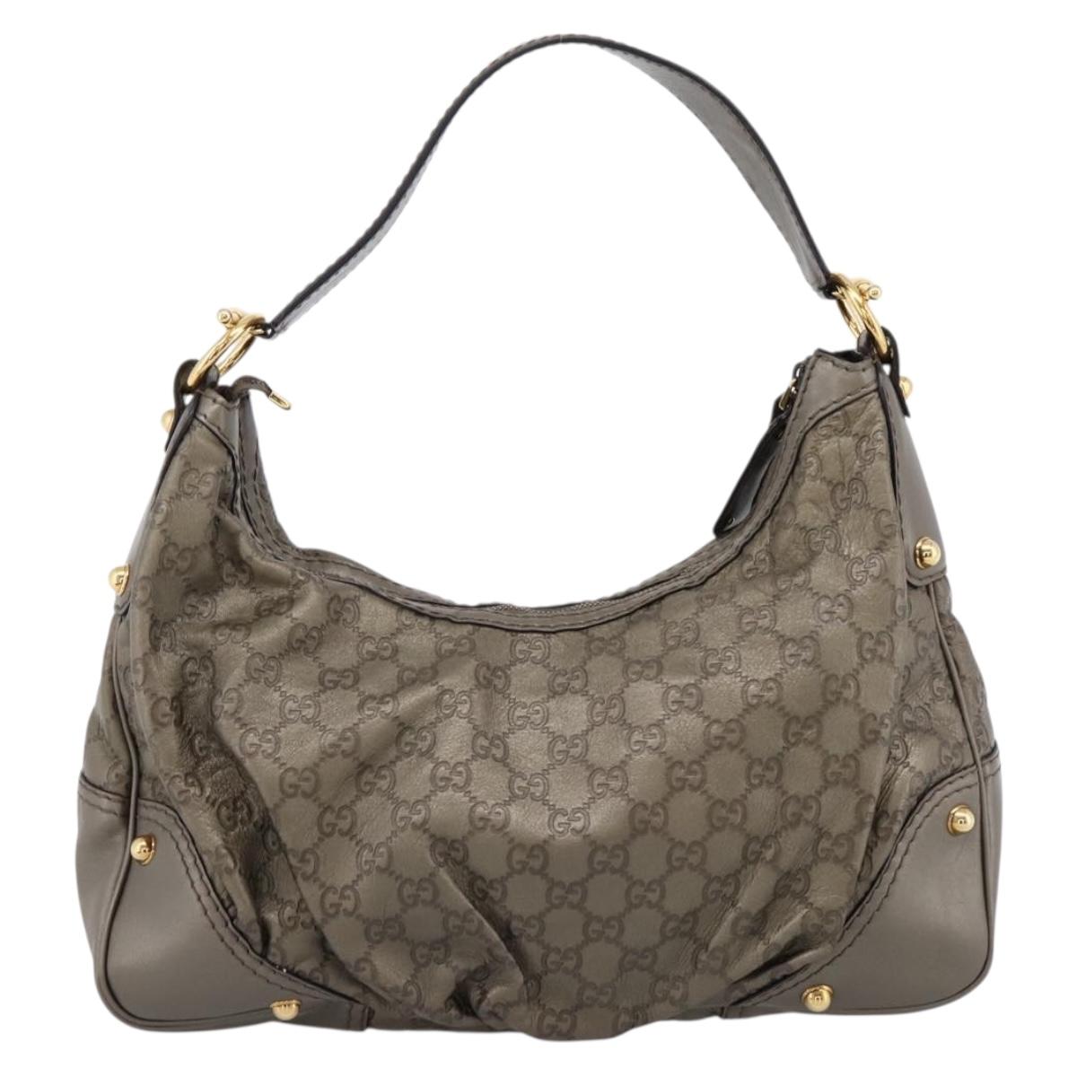 GUCCI GG Canvas Guccissima Shoulder Bag Leather Gray Gold 211966 Auth am12566V