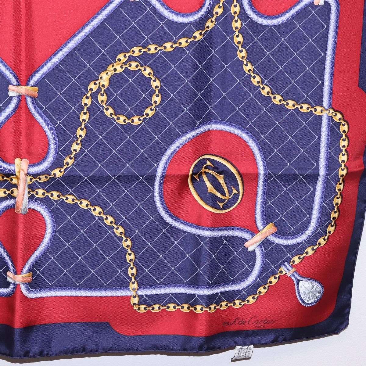 CARTIER Scarf Silk Navy Red Auth am12567M
