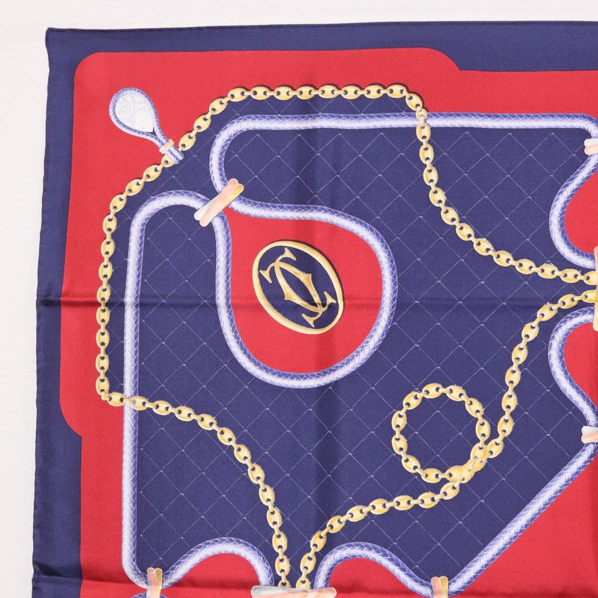 CARTIER Scarf Silk Navy Red Auth am12567M