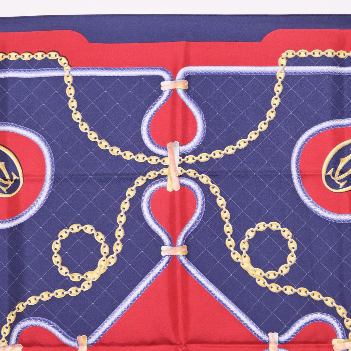 CARTIER Scarf Silk Navy Red Auth am12567M