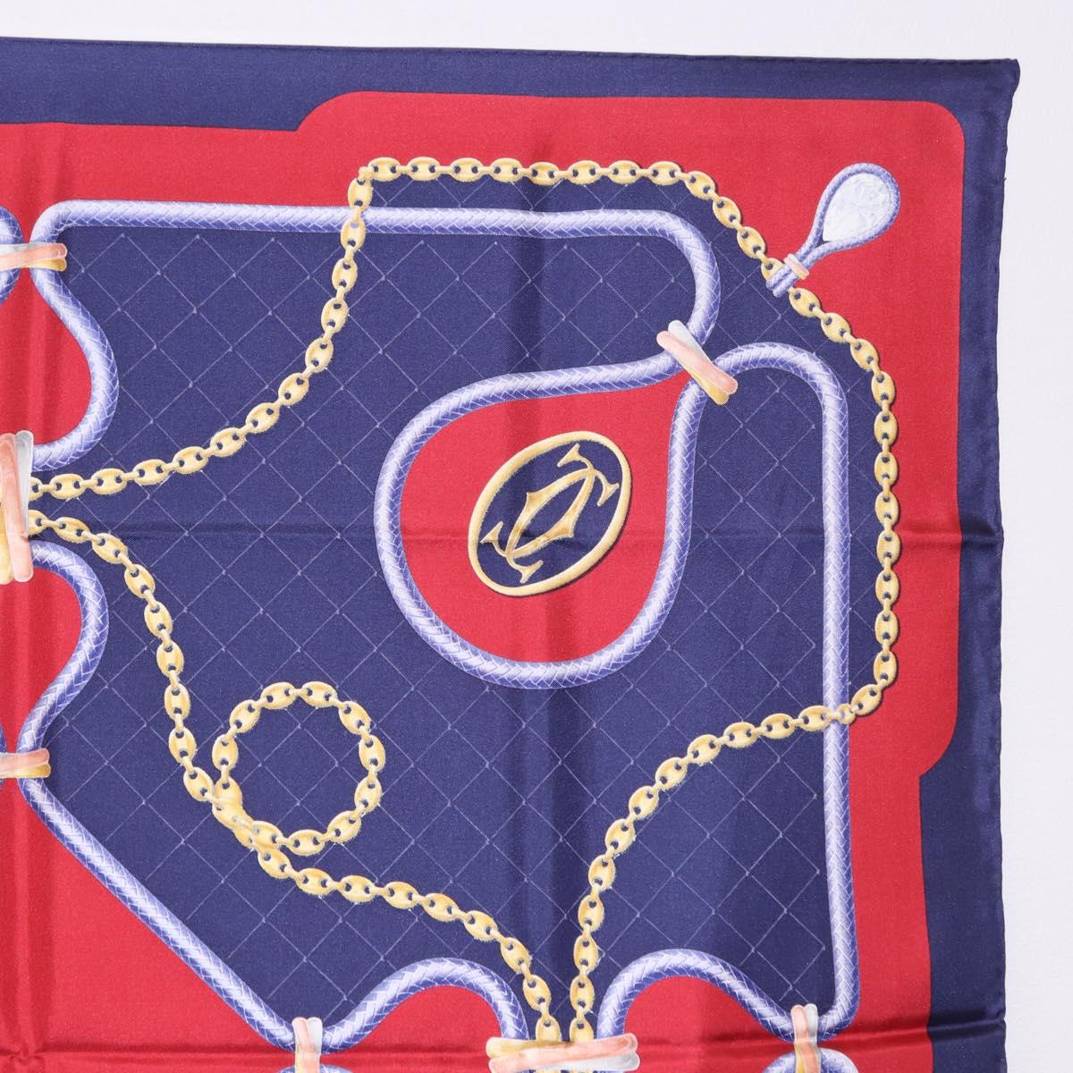 CARTIER Scarf Silk Navy Red Auth am12567M