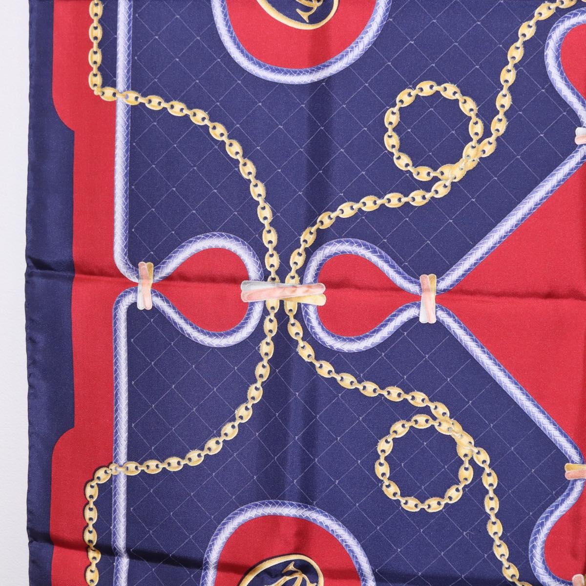 CARTIER Scarf Silk Navy Red Auth am12567M