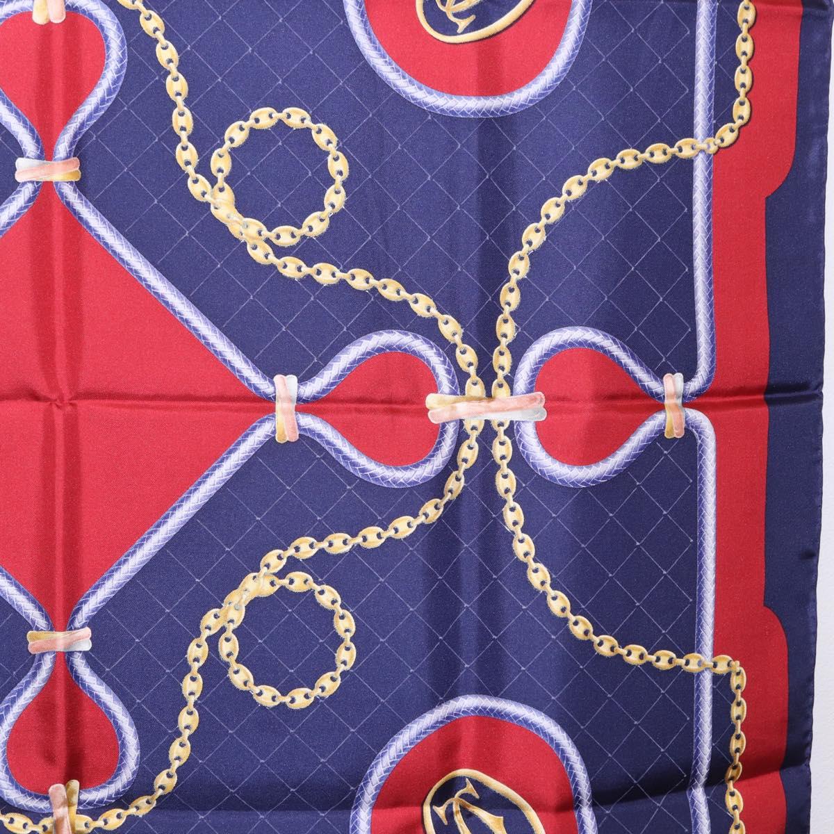 CARTIER Scarf Silk Navy Red Auth am12567M