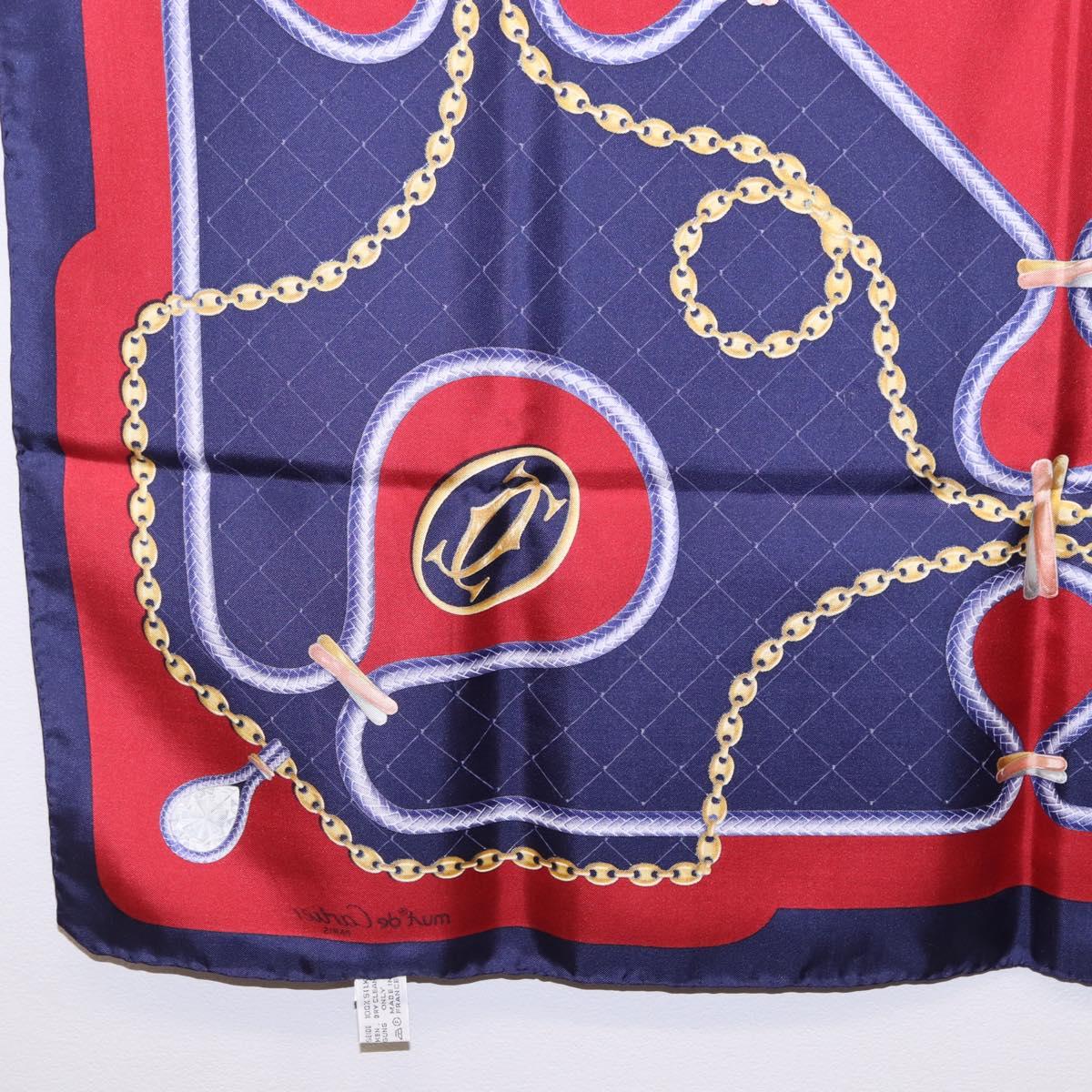 CARTIER Scarf Silk Navy Red Auth am12567M