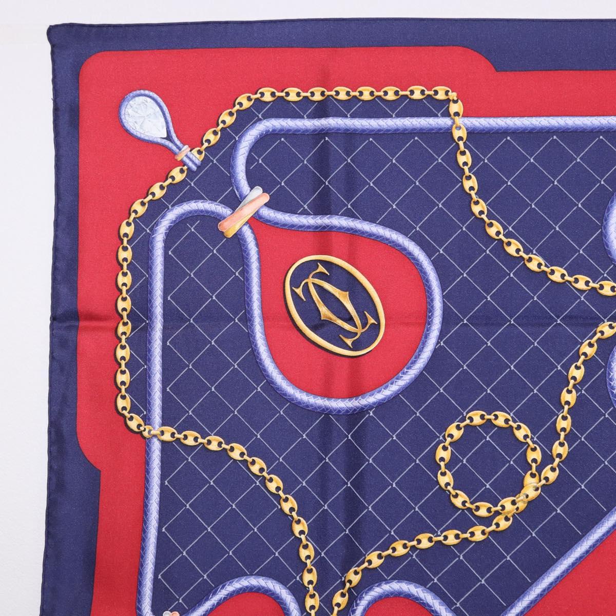 CARTIER Scarf Silk Navy Red Auth am12567M