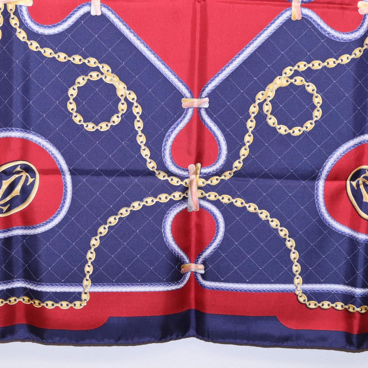 CARTIER Scarf Silk Navy Red Auth am12567M
