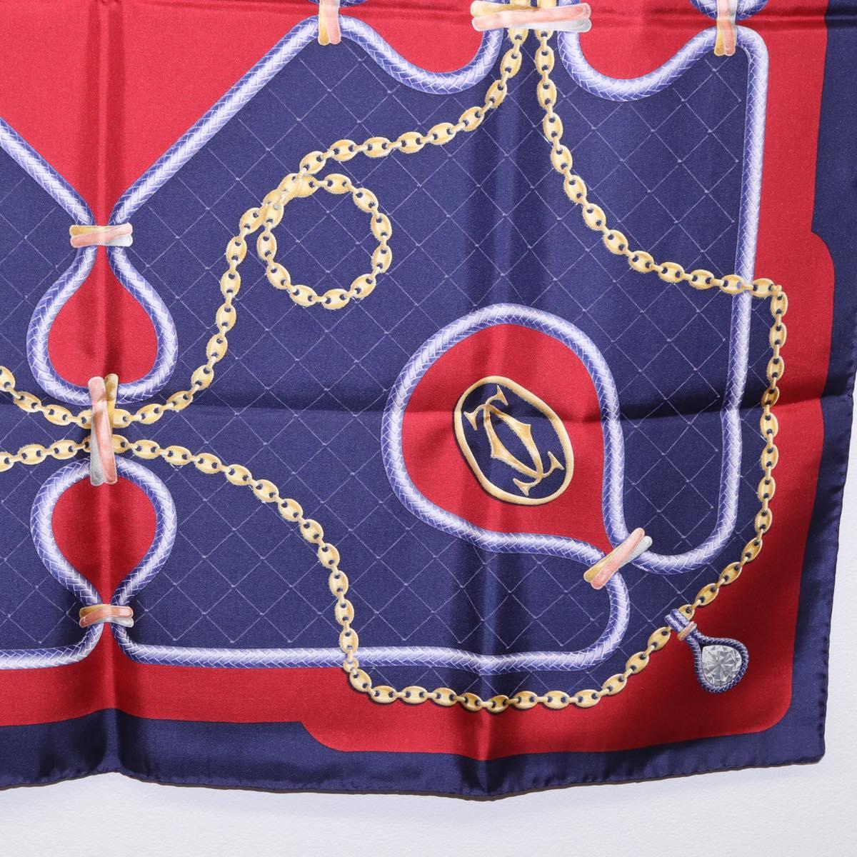 CARTIER Scarf Silk Navy Red Auth am12567M