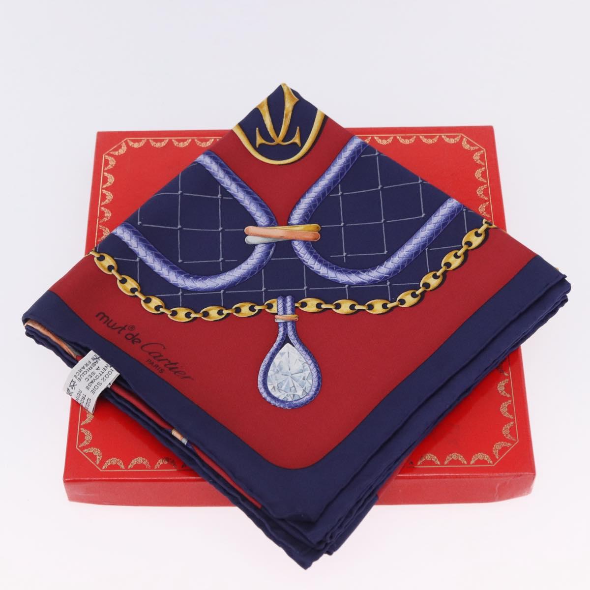 CARTIER Scarf Silk Navy Red Auth am12567M