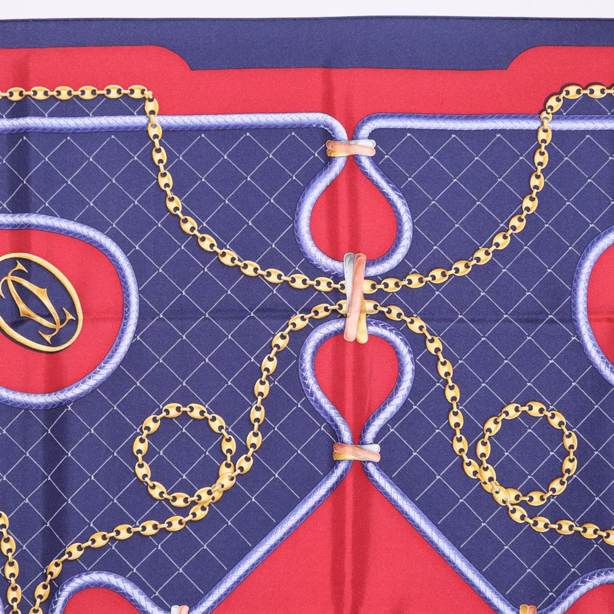 CARTIER Scarf Silk Navy Red Auth am12567M