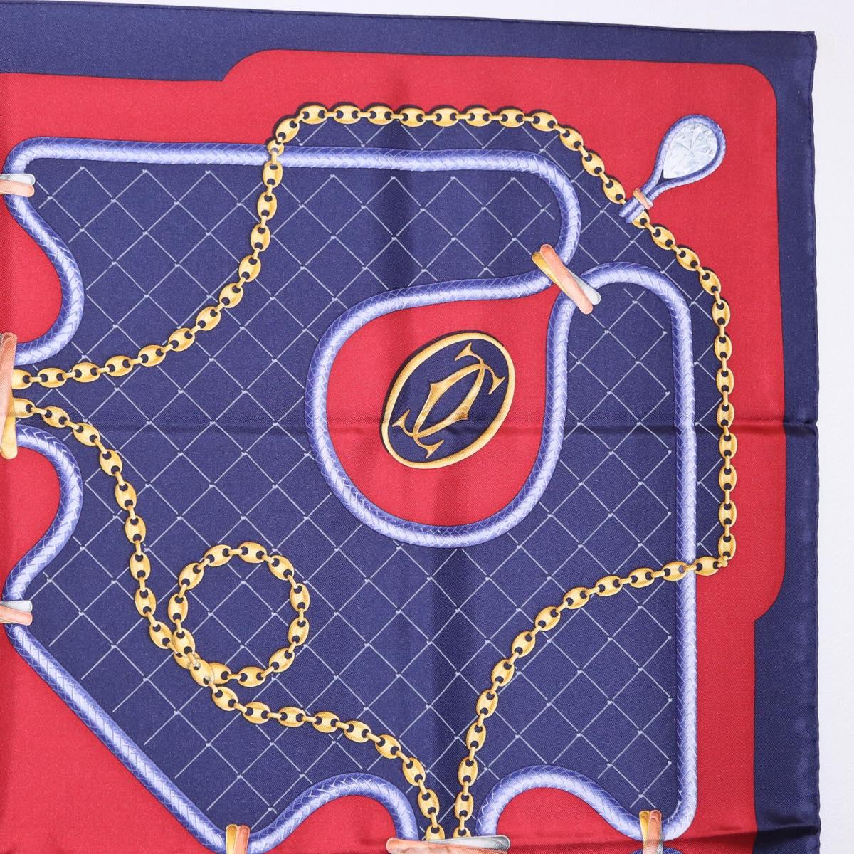 CARTIER Scarf Silk Navy Red Auth am12567M