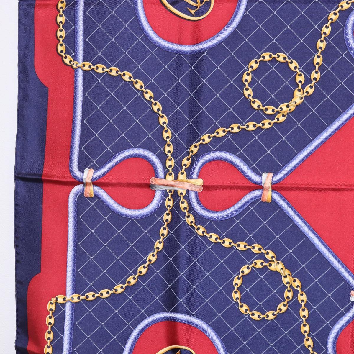 CARTIER Scarf Silk Navy Red Auth am12567M