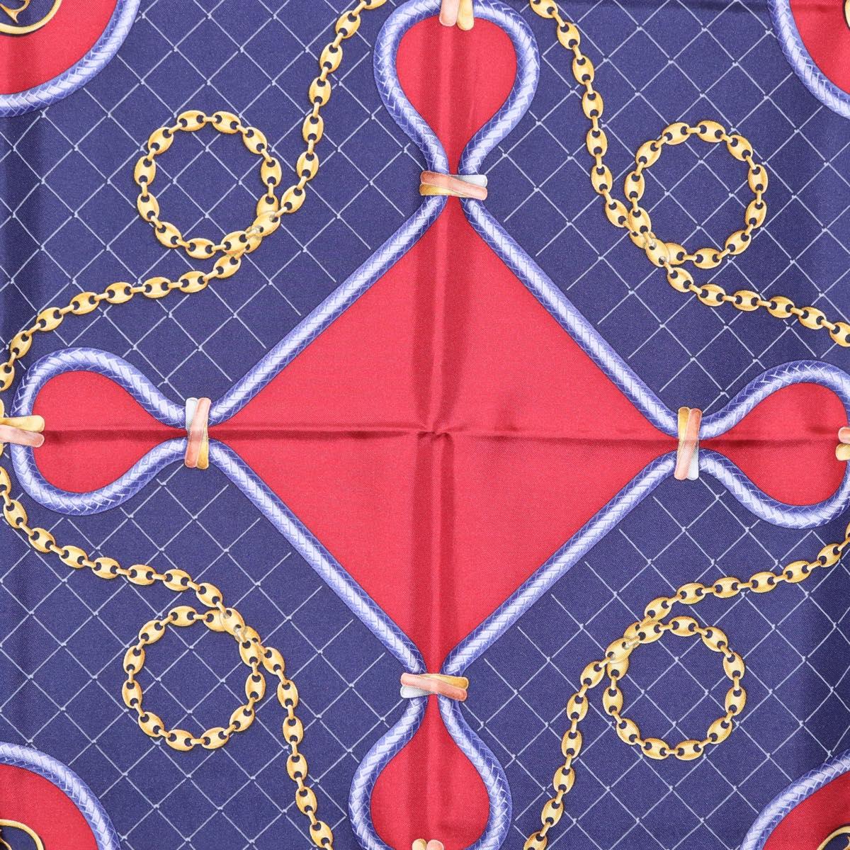 CARTIER Scarf Silk Navy Red Auth am12567M