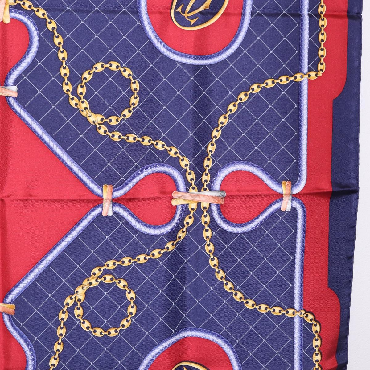 CARTIER Scarf Silk Navy Red Auth am12567M