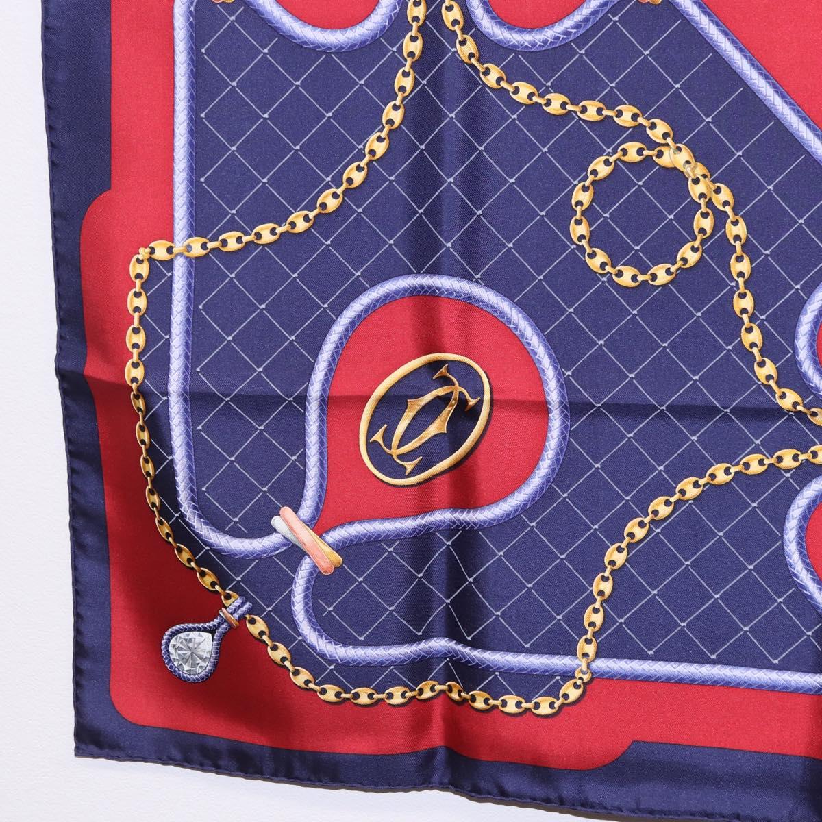 CARTIER Scarf Silk Navy Red Auth am12567M