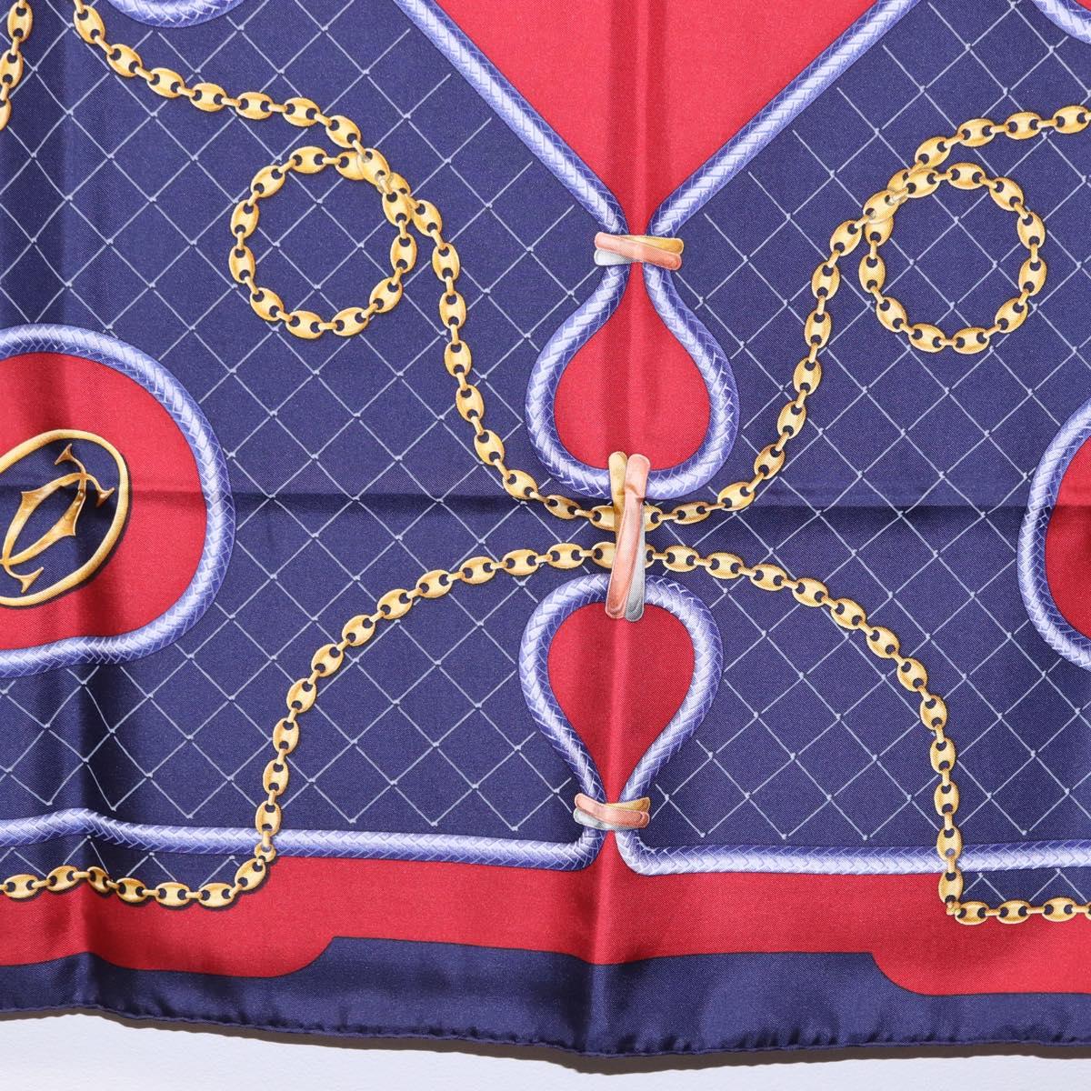 CARTIER Scarf Silk Navy Red Auth am12567M