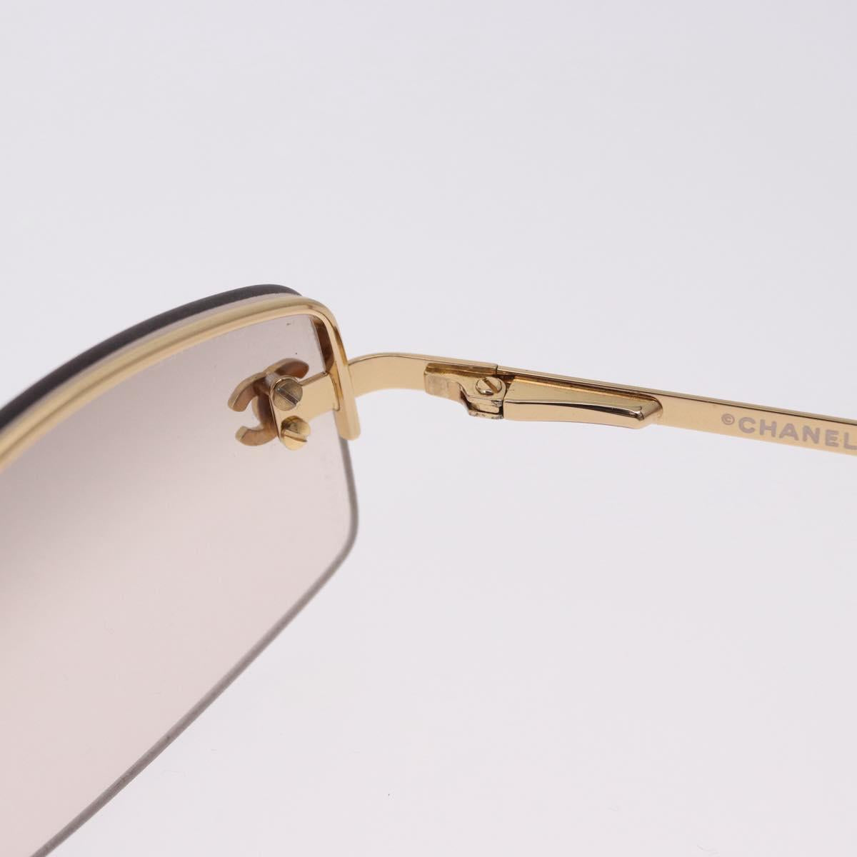 CHANEL CC Rimless Rhinestone Sunglasses metal Brown CC Auth am12569M