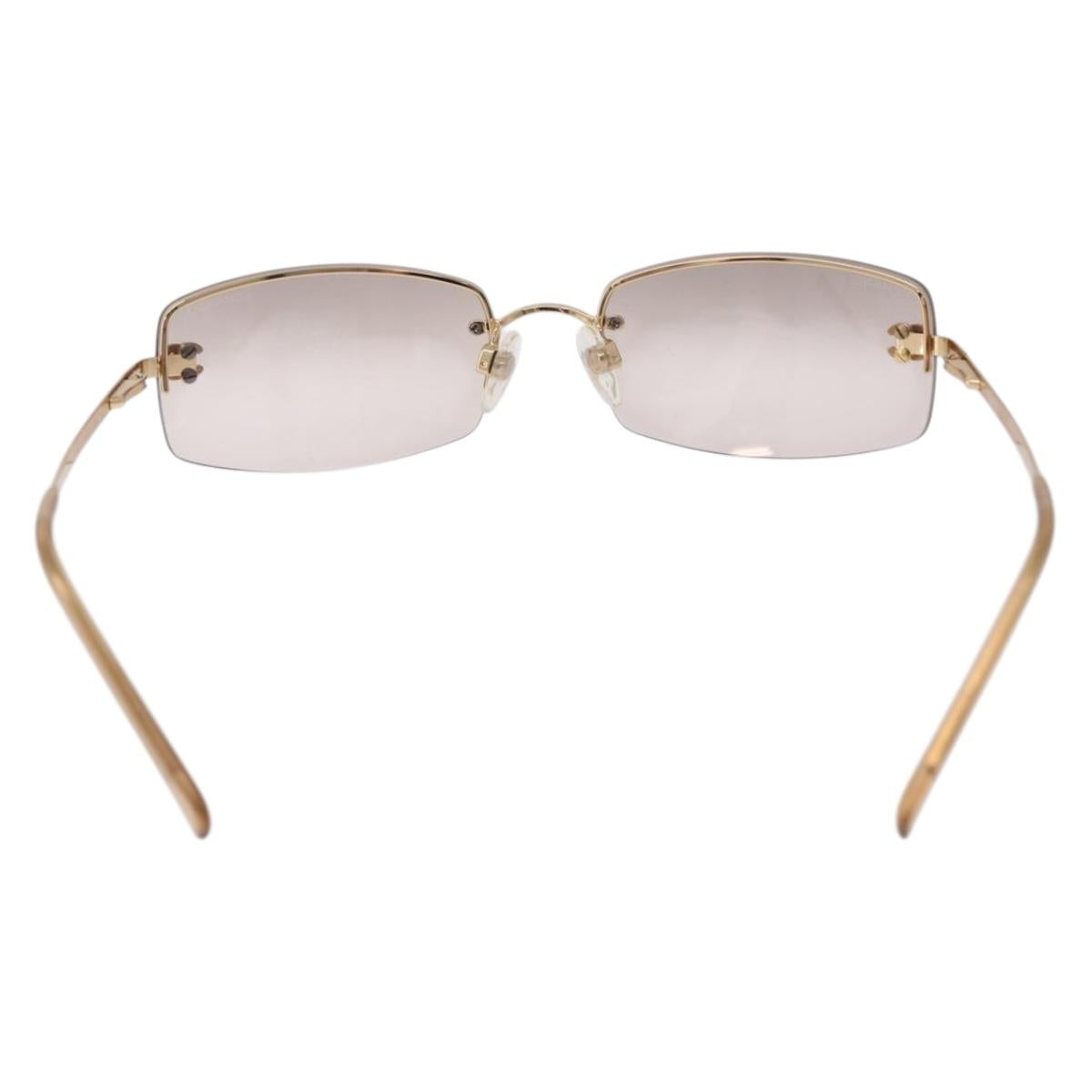 CHANEL CC Rimless Rhinestone Sunglasses metal Brown CC Auth am12569M