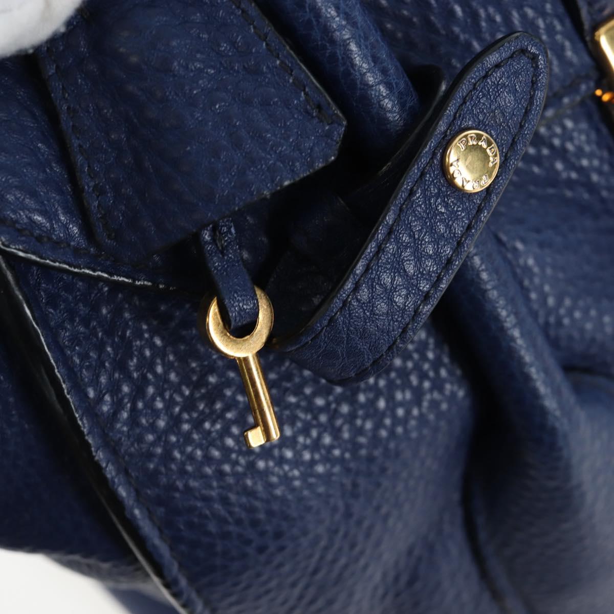 PRADA Ready lock Hand Bag Taurillon Clemence Leather 2way Blue Auth am12570V