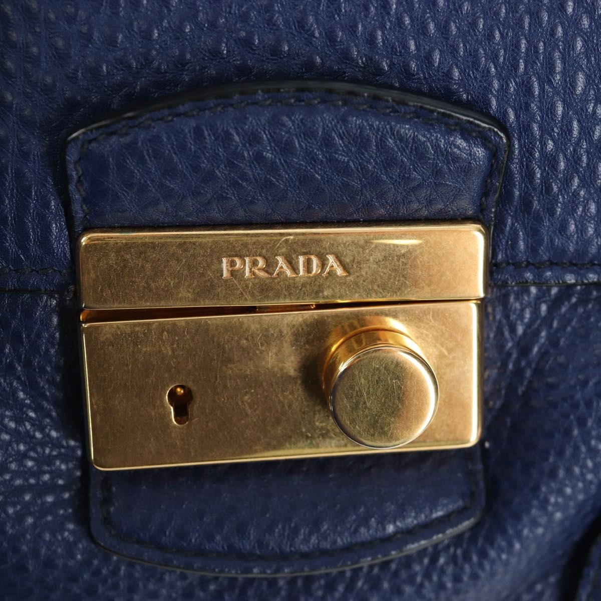 PRADA Ready lock Hand Bag Taurillon Clemence Leather 2way Blue Auth am12570V