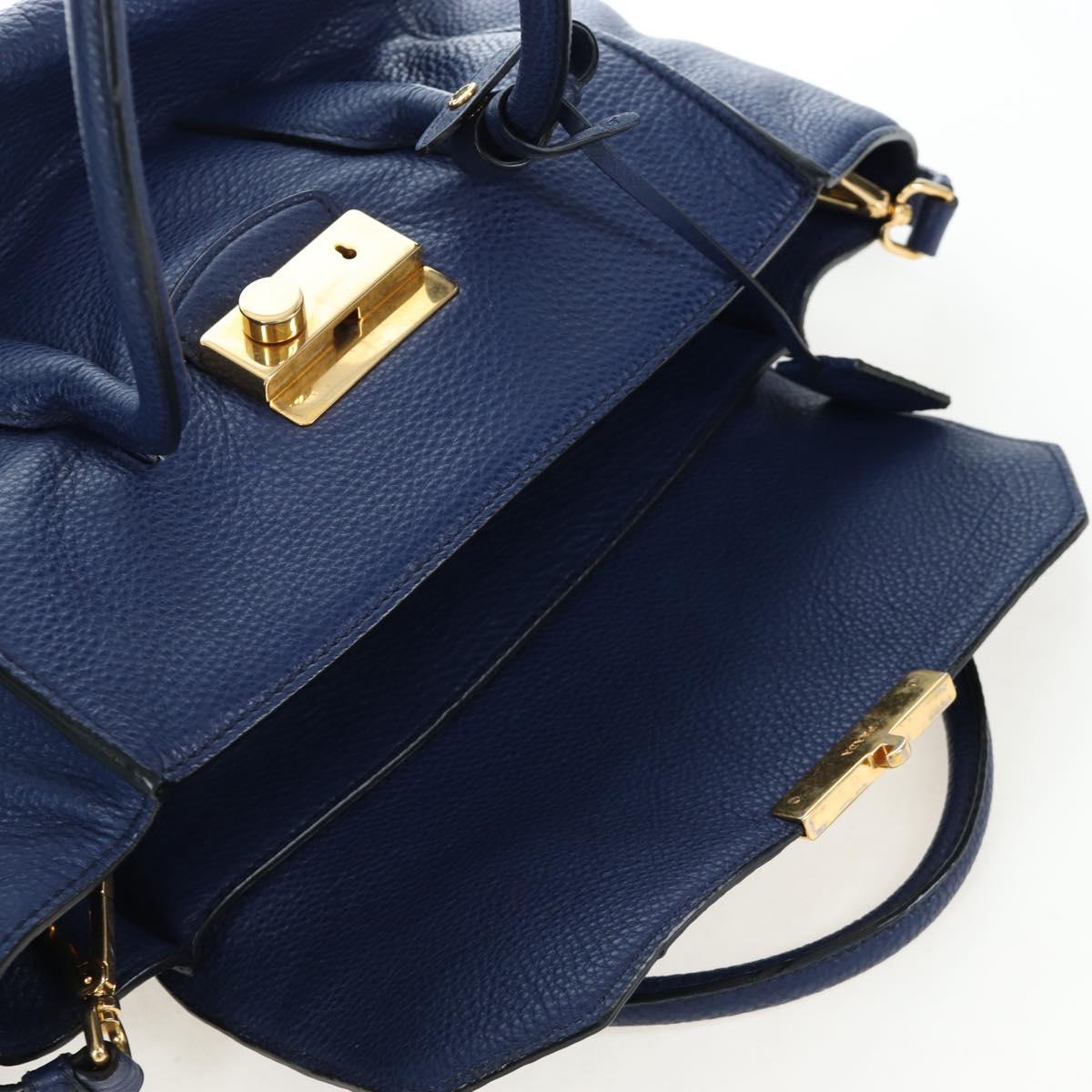 PRADA Ready lock Hand Bag Taurillon Clemence Leather 2way Blue Auth am12570V