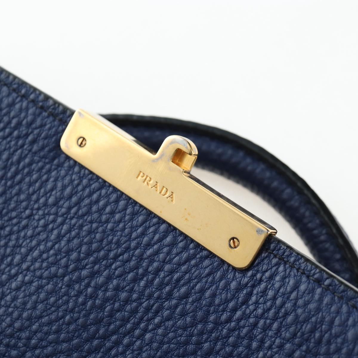 PRADA Ready lock Hand Bag Taurillon Clemence Leather 2way Blue Auth am12570V