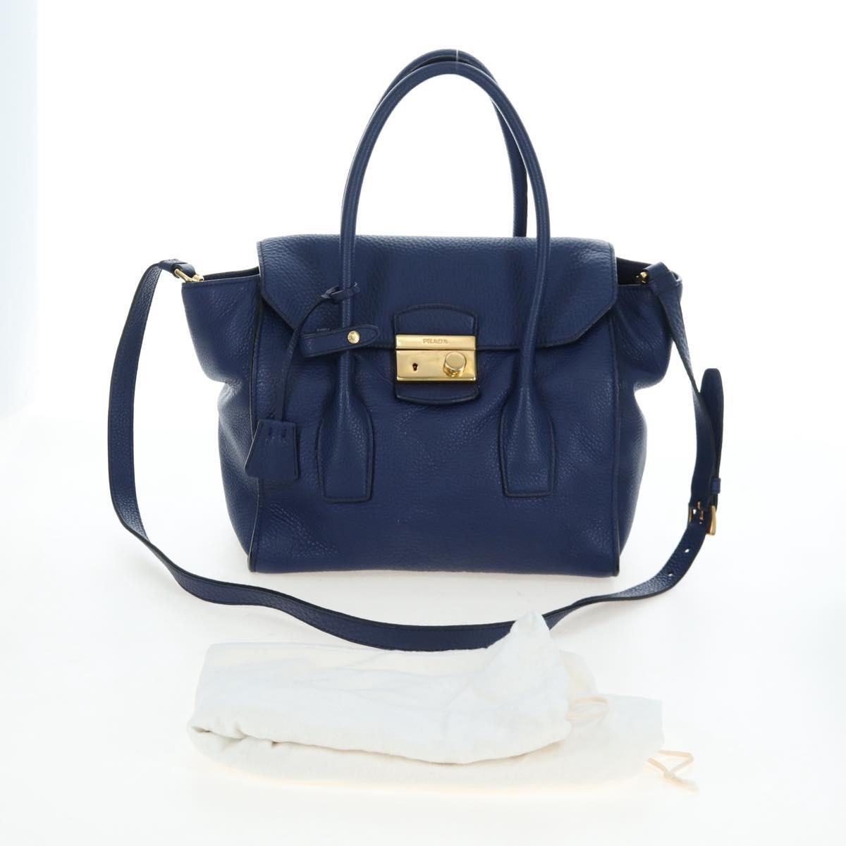 PRADA Ready lock Hand Bag Taurillon Clemence Leather 2way Blue Auth am12570V