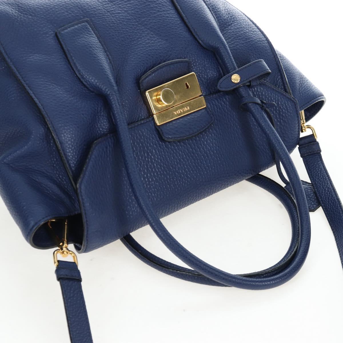 PRADA Ready lock Hand Bag Taurillon Clemence Leather 2way Blue Auth am12570V