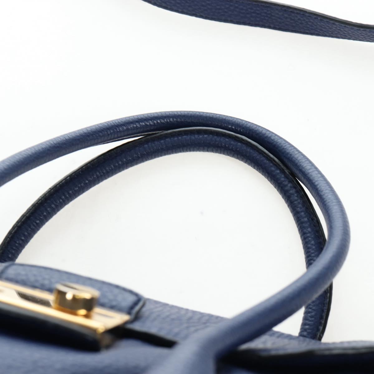 PRADA Ready lock Hand Bag Taurillon Clemence Leather 2way Blue Auth am12570V