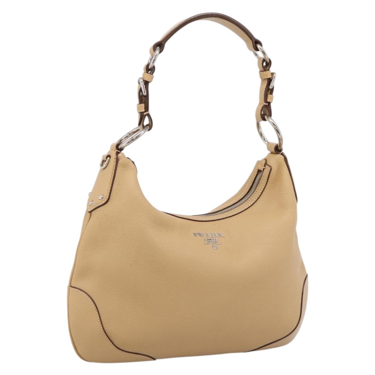 PRADA Shoulder Bag Leather Beige Silver BR3373 Auth am12571V