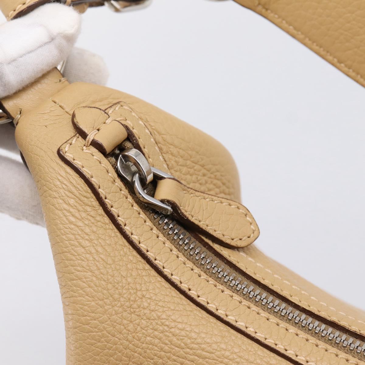 PRADA Shoulder Bag Leather Beige Silver BR3373 Auth am12571V