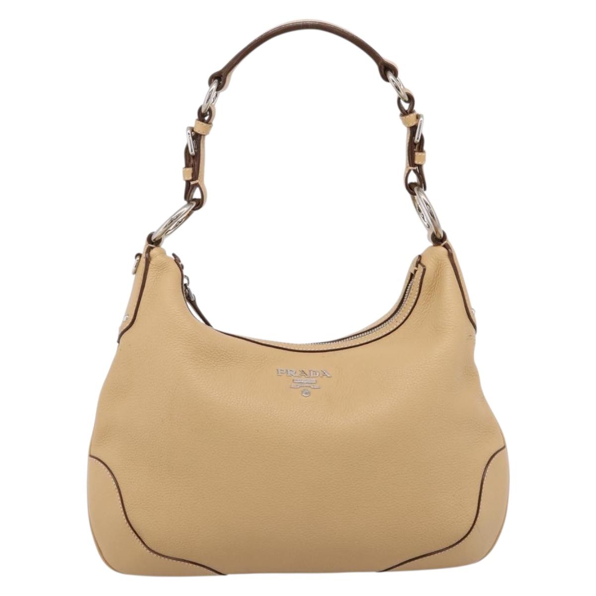 PRADA Shoulder Bag Leather Beige Silver BR3373 Auth am12571V