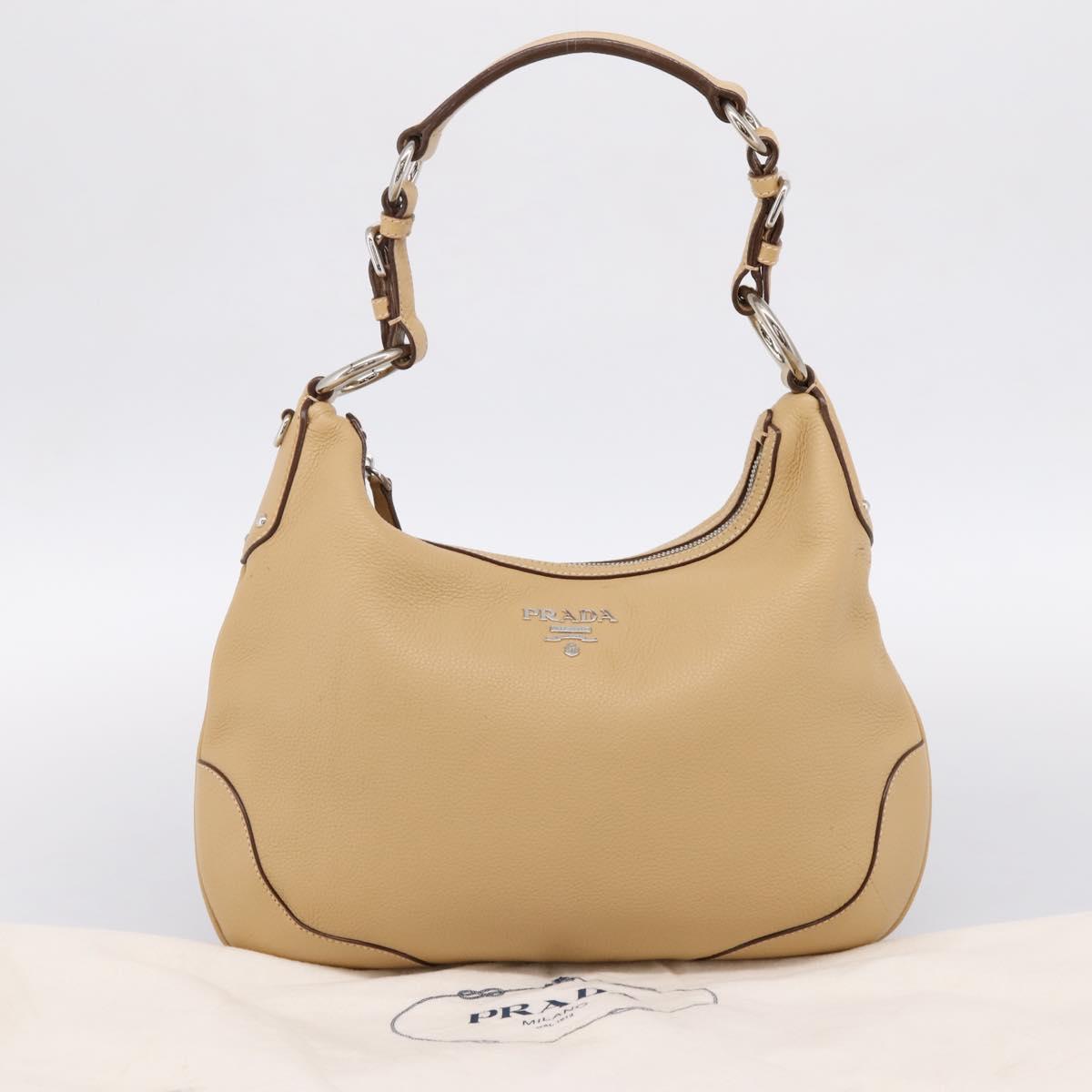 PRADA Shoulder Bag Leather Beige Silver BR3373 Auth am12571V