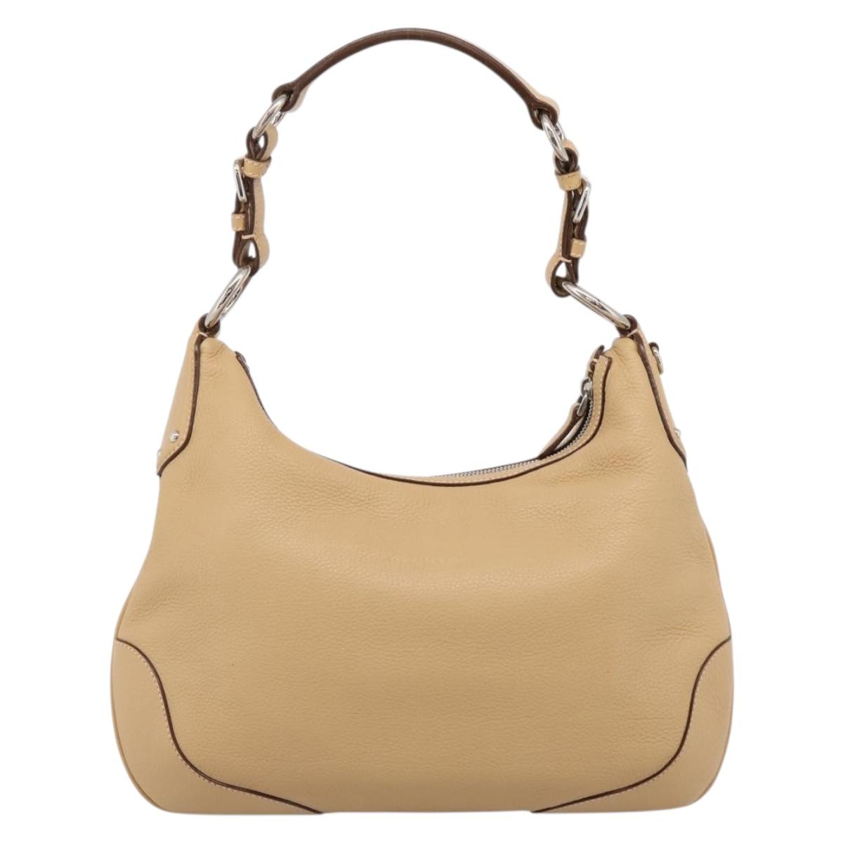 PRADA Shoulder Bag Leather Beige Silver BR3373 Auth am12571V