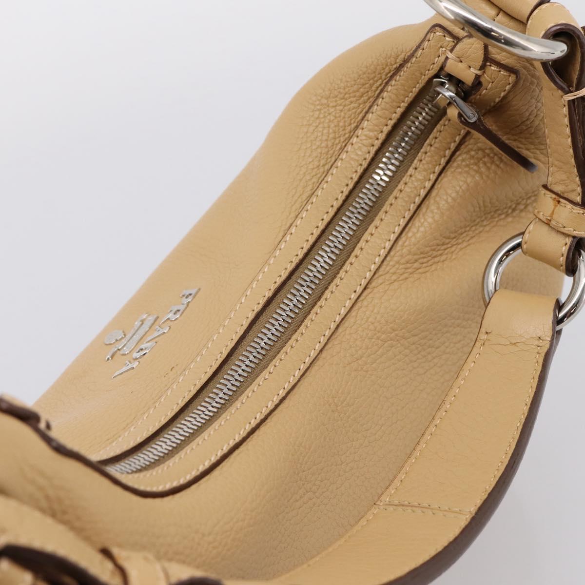 PRADA Shoulder Bag Leather Beige Silver BR3373 Auth am12571V