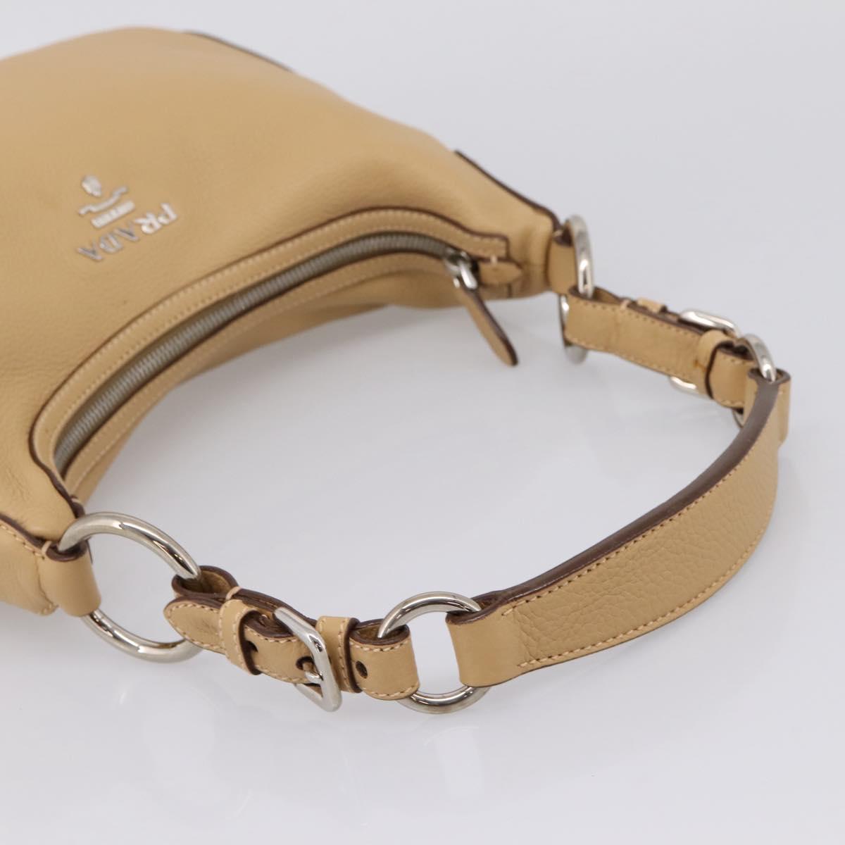 PRADA Shoulder Bag Leather Beige Silver BR3373 Auth am12571V