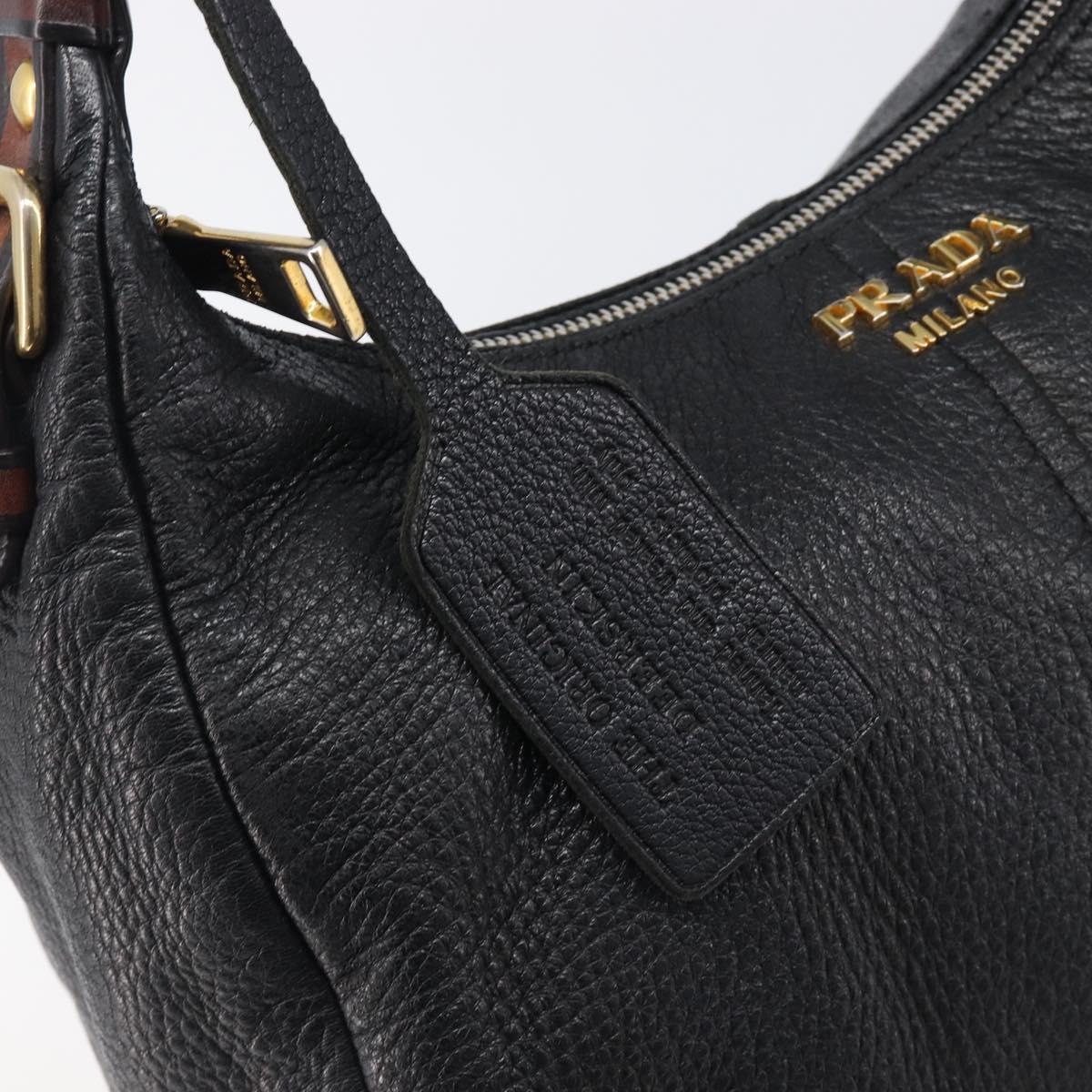 PRADA Shoulder Bag Leather Black Gold Auth am12572V