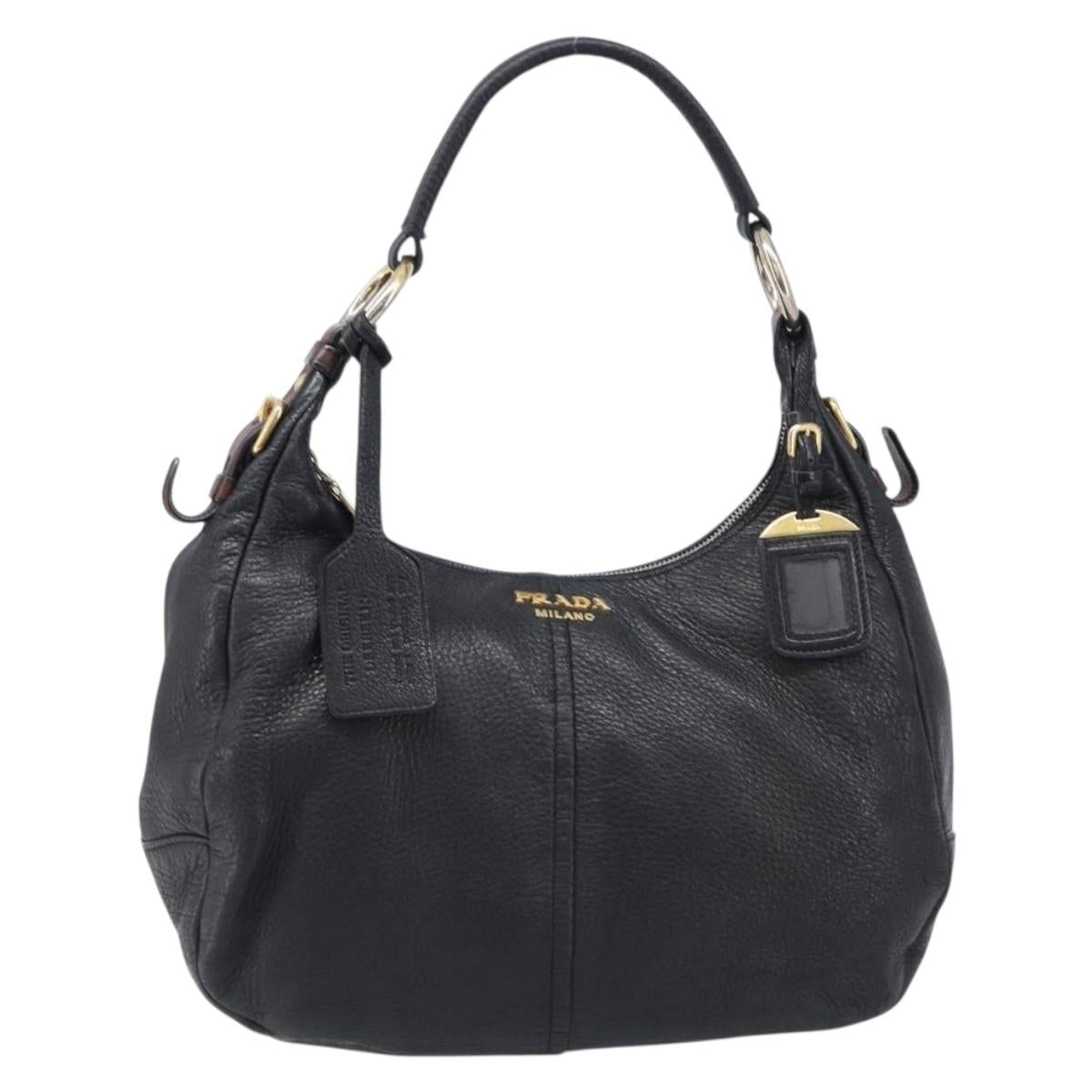 PRADA Shoulder Bag Leather Black Gold Auth am12572V