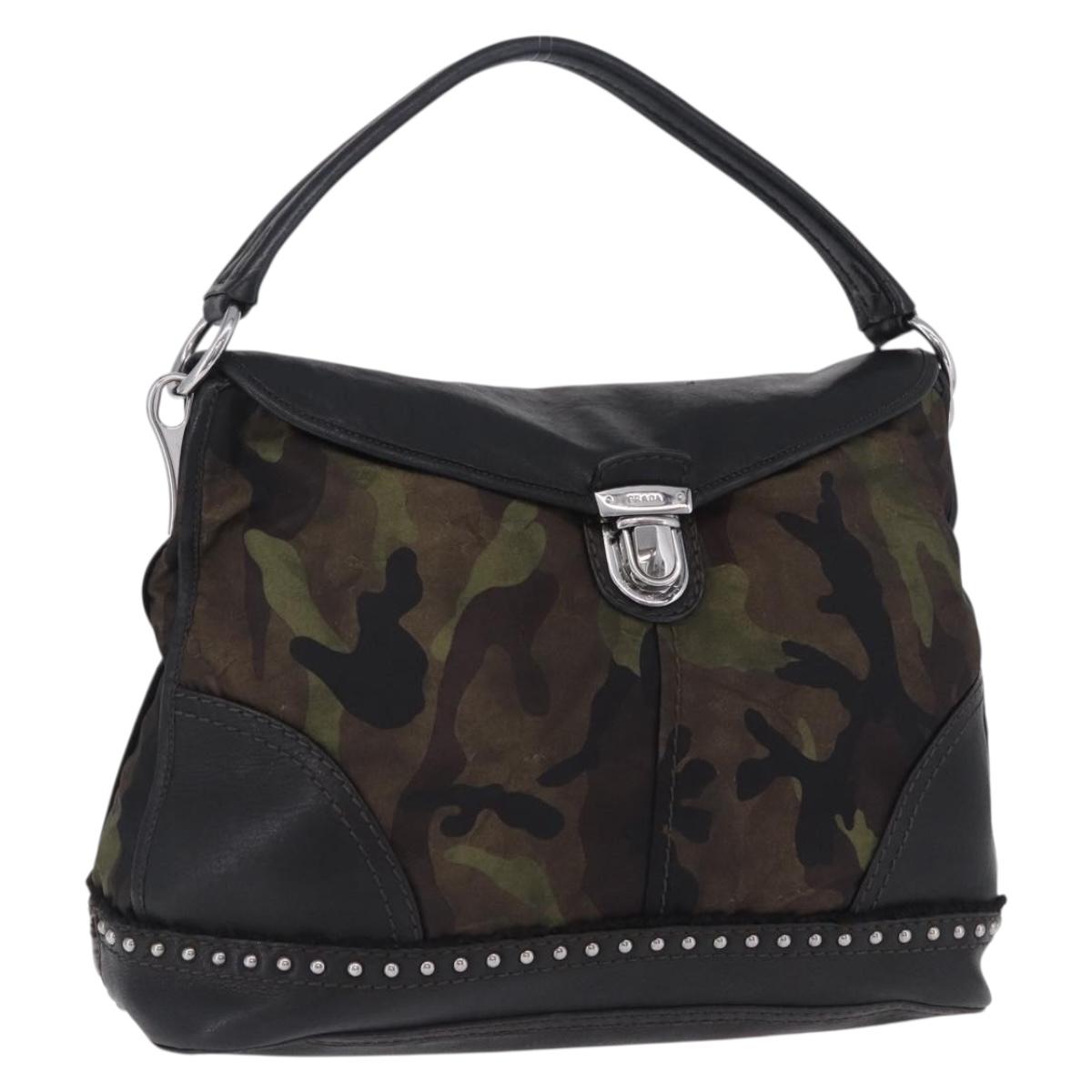 PRADA Shoulder Bag Nylon Leather Khaki Silver BR4549 Auth am12573V