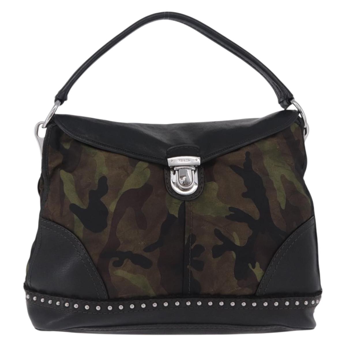PRADA Shoulder Bag Nylon Leather Khaki Silver BR4549 Auth am12573V