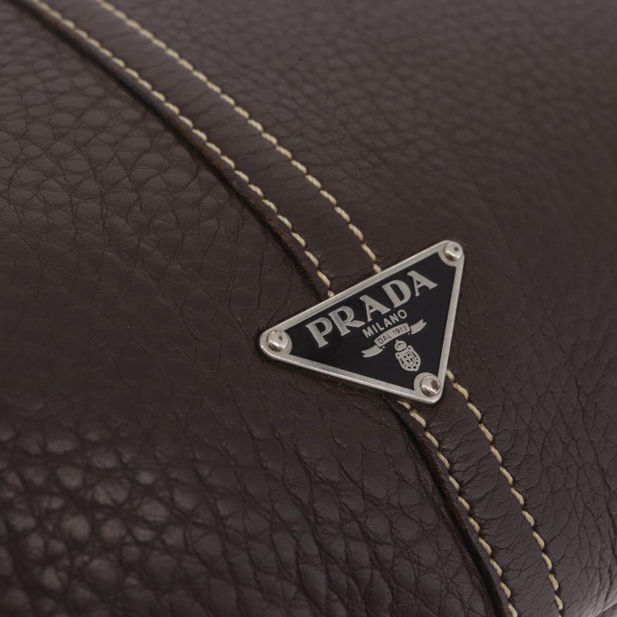 PRADA Shoulder Bag Leather Brown Silver Auth am12574V