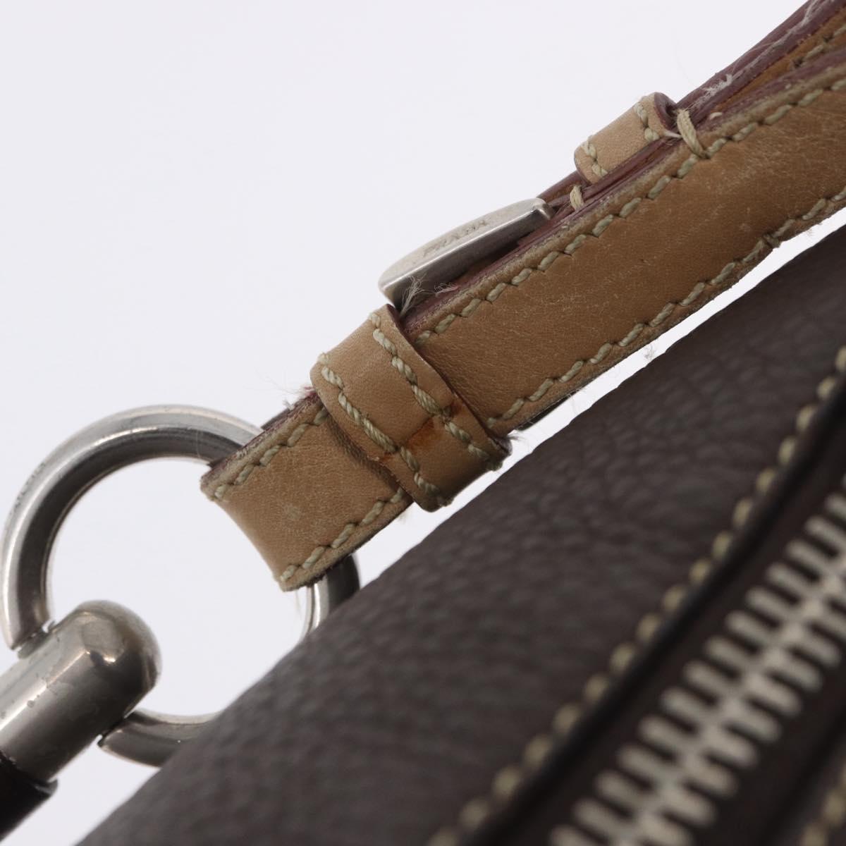 PRADA Shoulder Bag Leather Brown Silver Auth am12574V