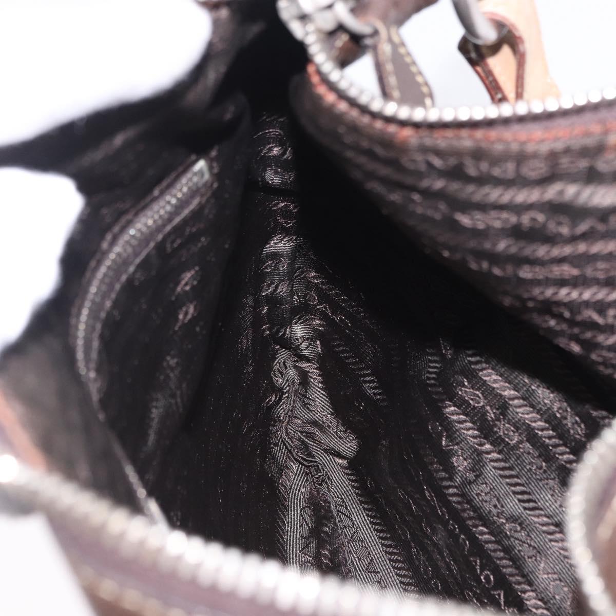 PRADA Shoulder Bag Leather Brown Silver Auth am12574V