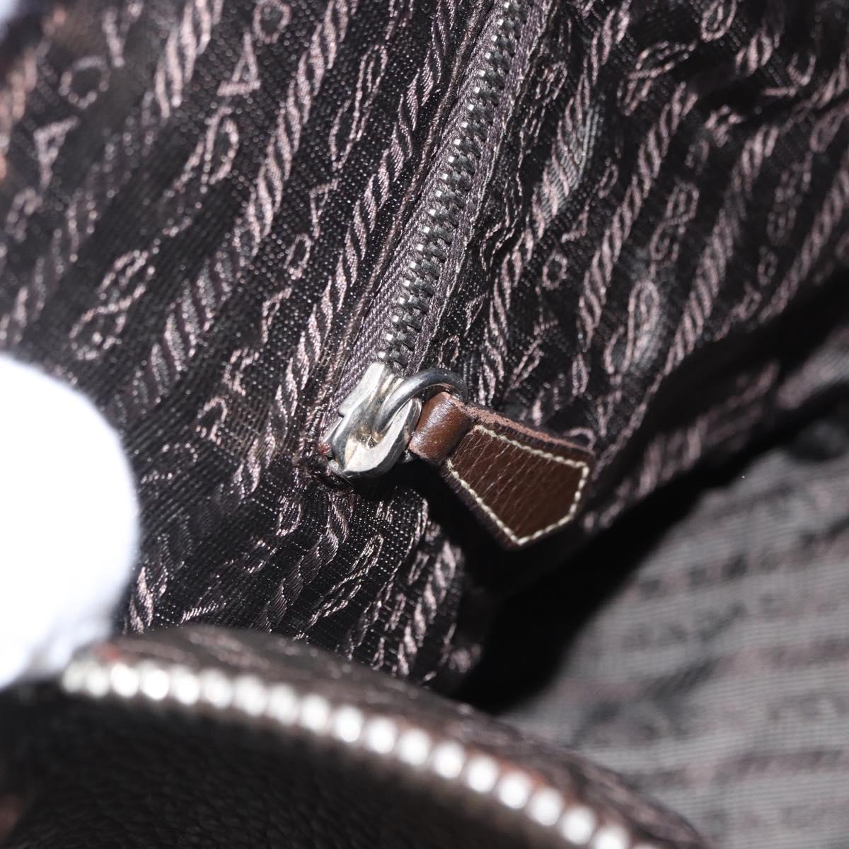 PRADA Shoulder Bag Leather Brown Silver Auth am12574V