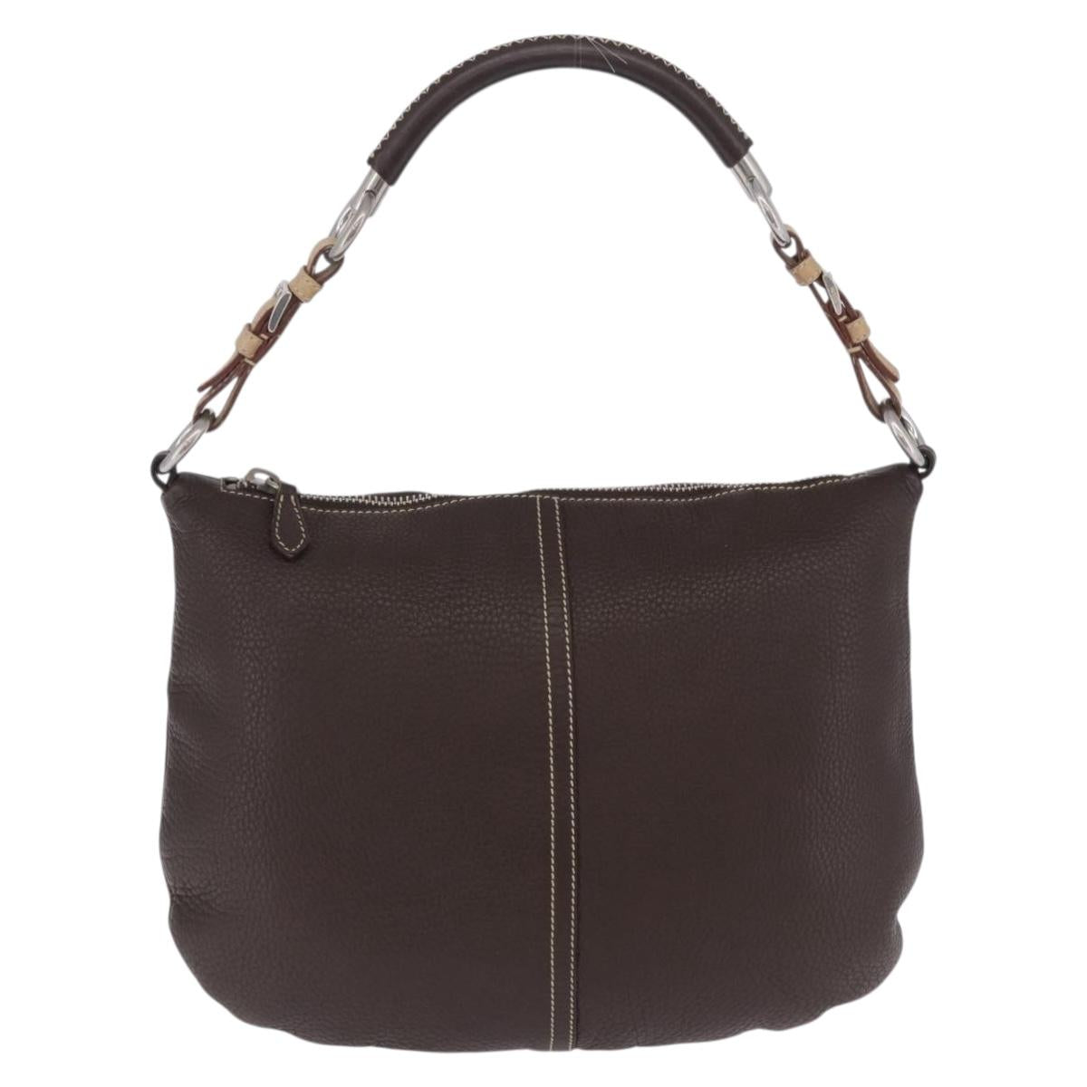 PRADA Shoulder Bag Leather Brown Silver Auth am12574V