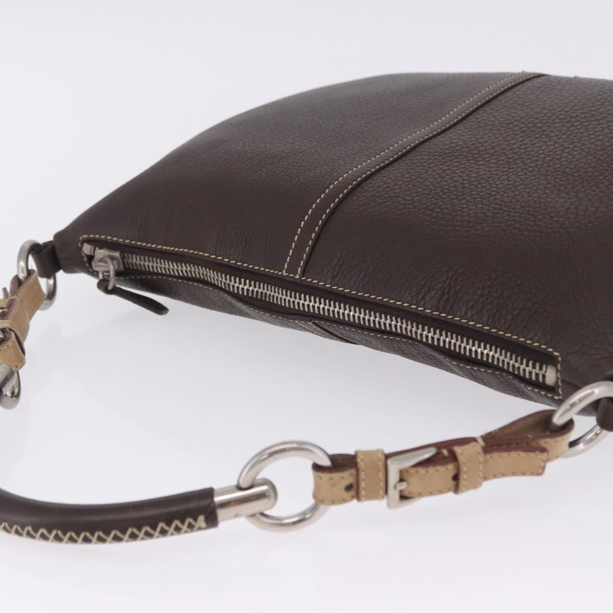 PRADA Shoulder Bag Leather Brown Silver Auth am12574V