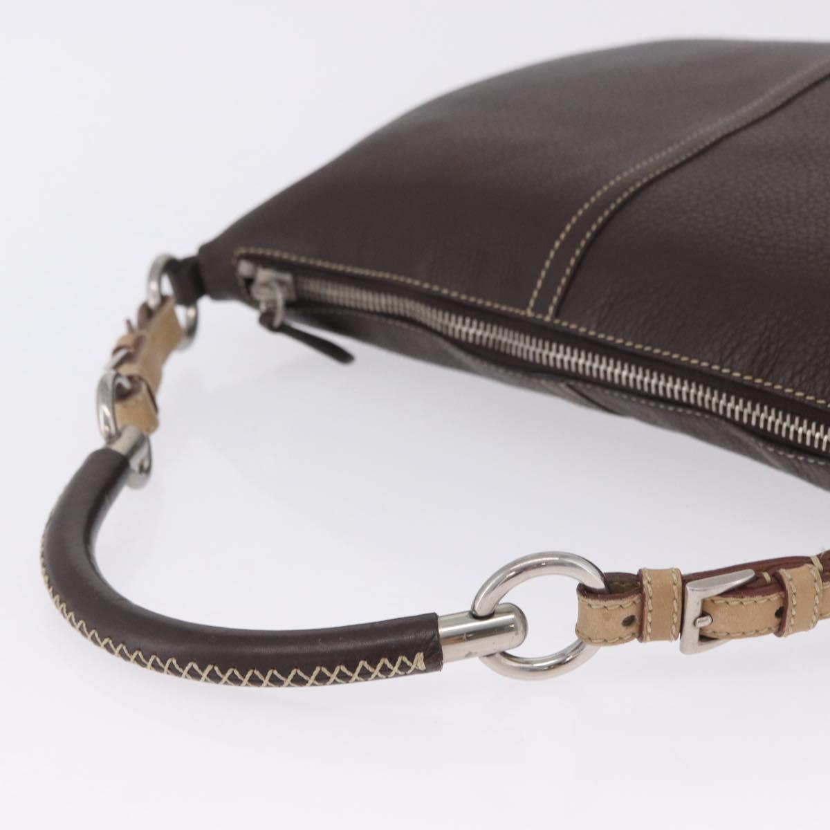 PRADA Shoulder Bag Leather Brown Silver Auth am12574V