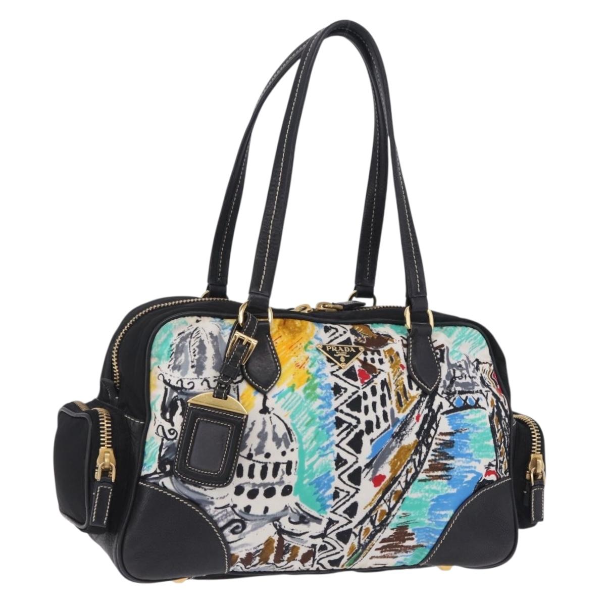 PRADA Venice Tote Bag Nylon Leather Multicolor Gold Auth am12575V