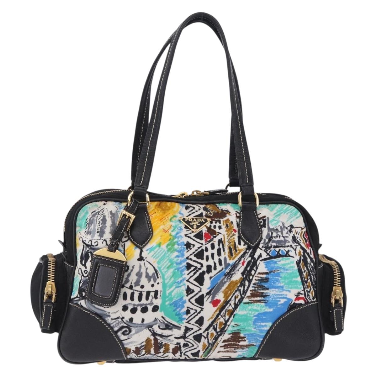 PRADA Venice Tote Bag Nylon Leather Multicolor Gold Auth am12575V
